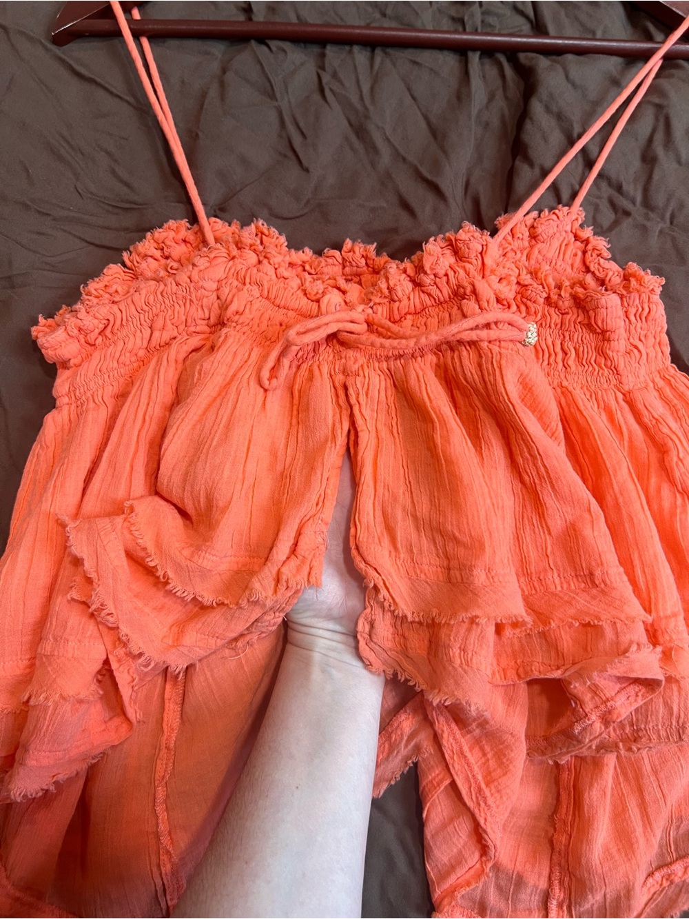 Free People Free-ish Salmon Layla Top 100% Cotton Small Crochet Babe - Picture 12 of 16